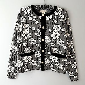 Cynthia Rowley Cardigan Sweater - Black & White Floral